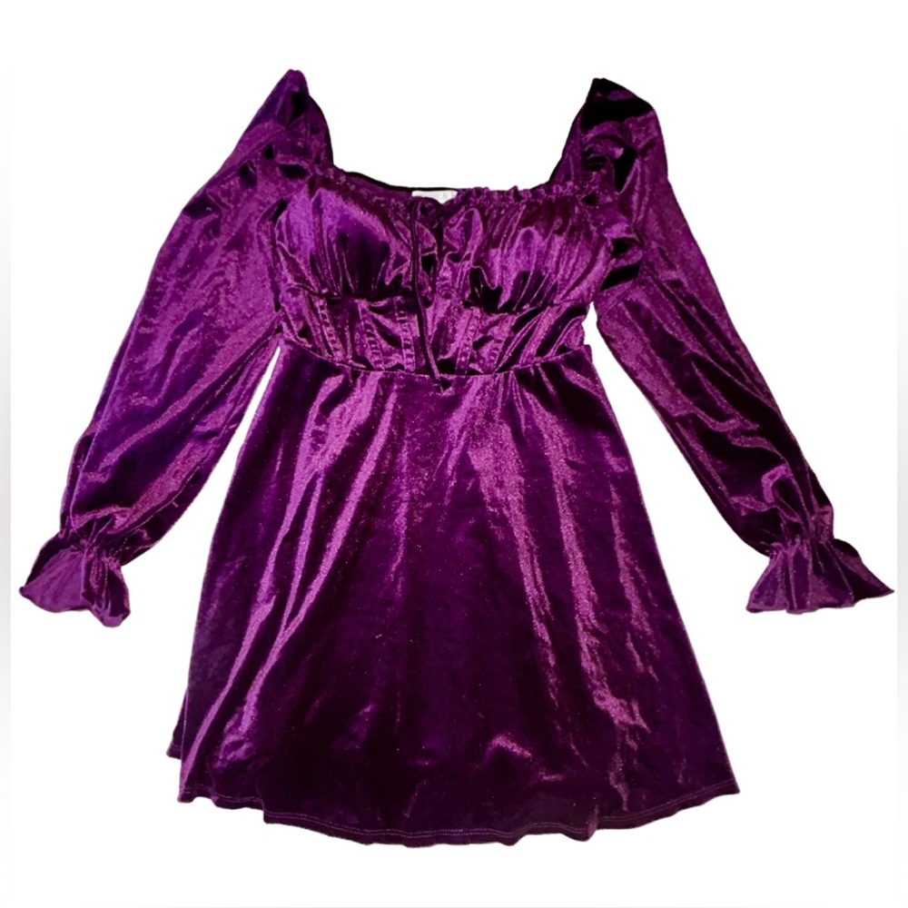 Purple Velvet Mini Dress with 3/4 Length Sleeves Women’s Size Large